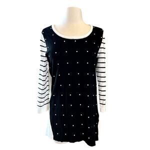 WHITE HOUSE BLACK MARKET Stripe Pearl Tunic Sweater Size S Preppy Glam Classic